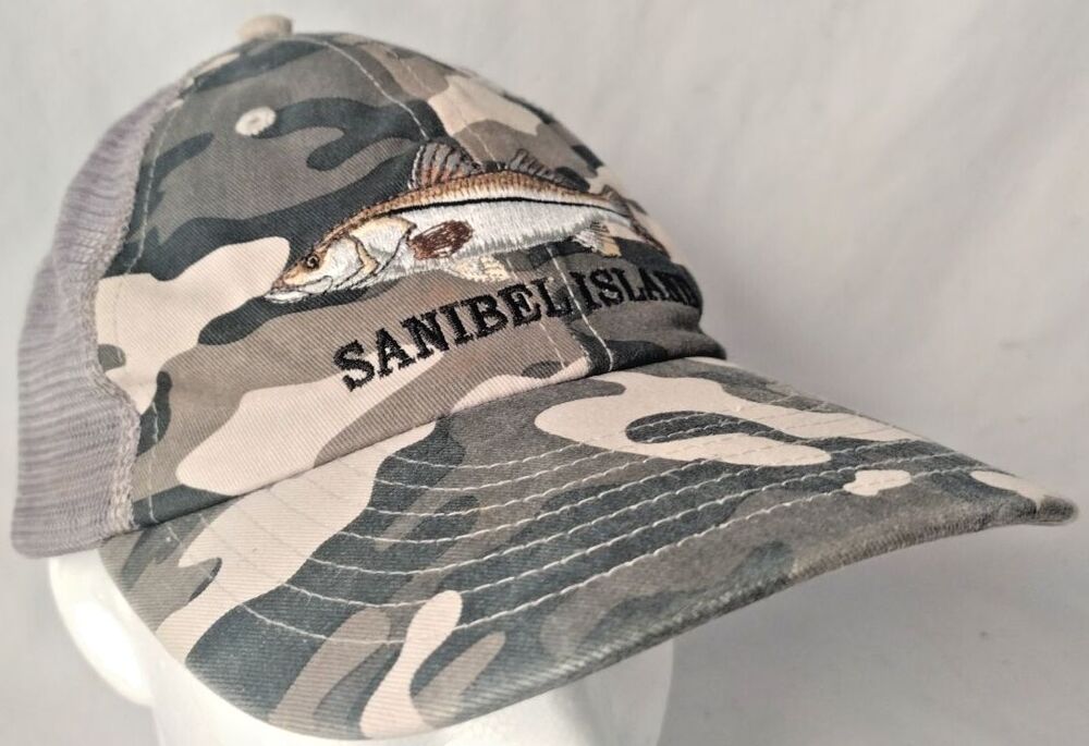 Sanibel Island Camo Bass Fish Adjustable Strapback Mesh Back Hat/Cap-EXCELLENT!
